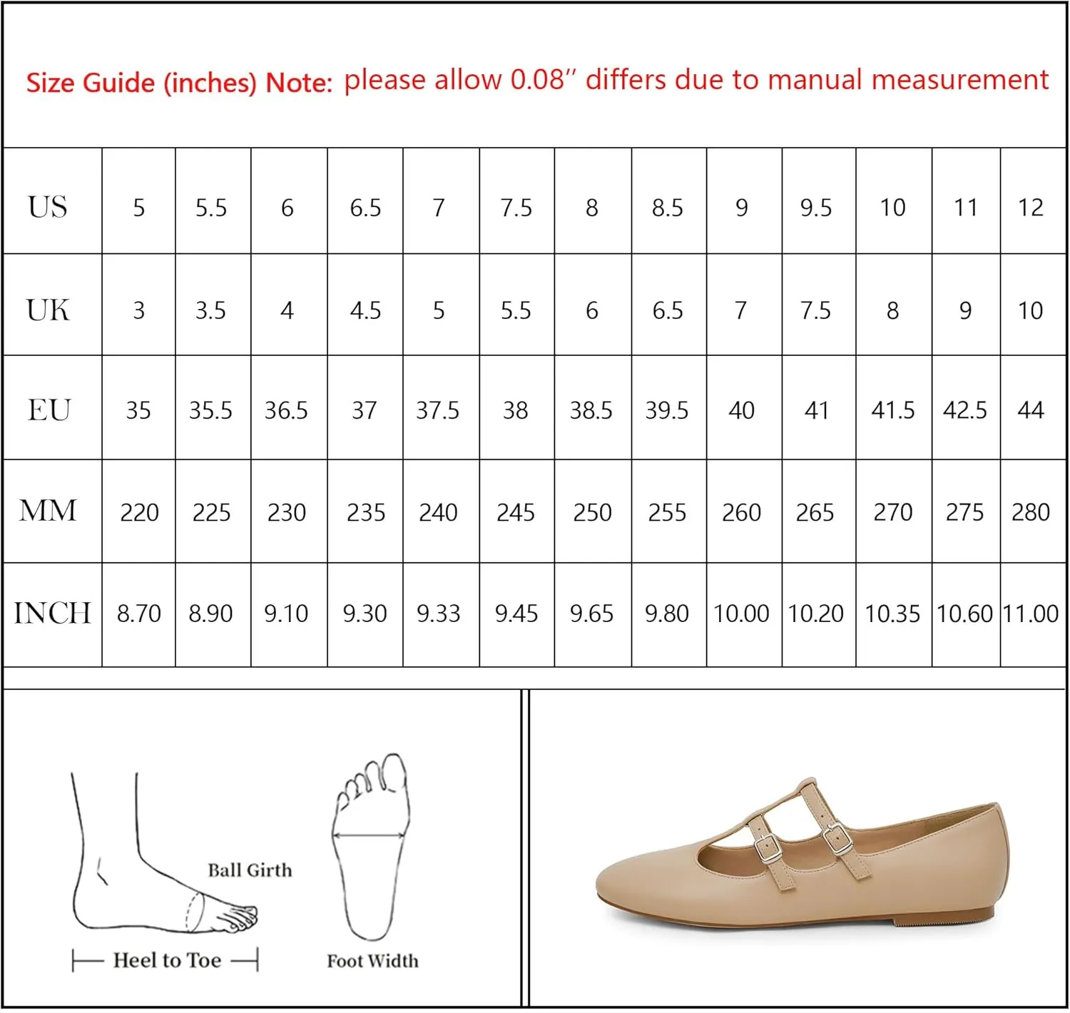Modatope Mary Jane Flats for Women Ballet Flats Closed Round Toe Two Strap Casual Work Party