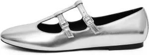 Modatope Mary Jane Flats for Women Ballet Flats Closed Round Toe Two Strap Casual Work Party