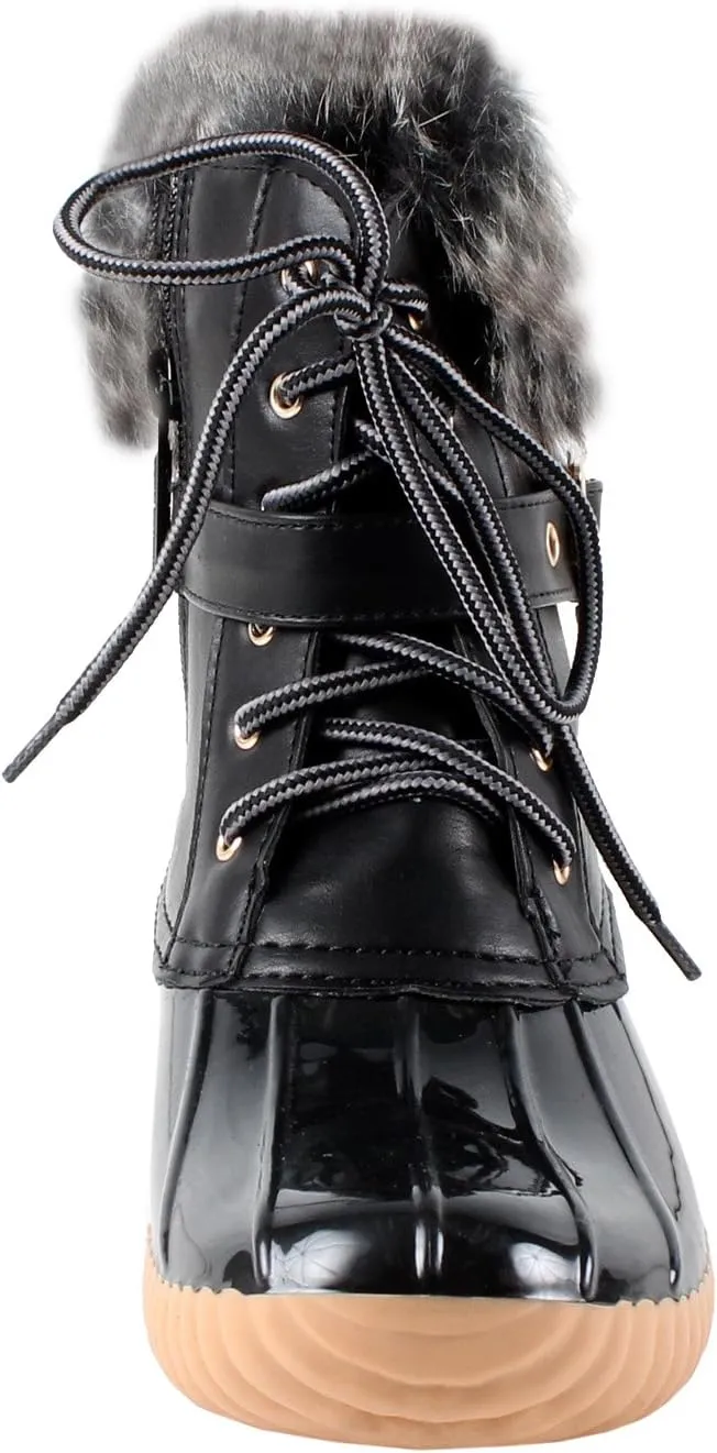Nature Breeze Duck-01 Women's Chic Lace Up Buckled Duck Waterproof Snow Boots