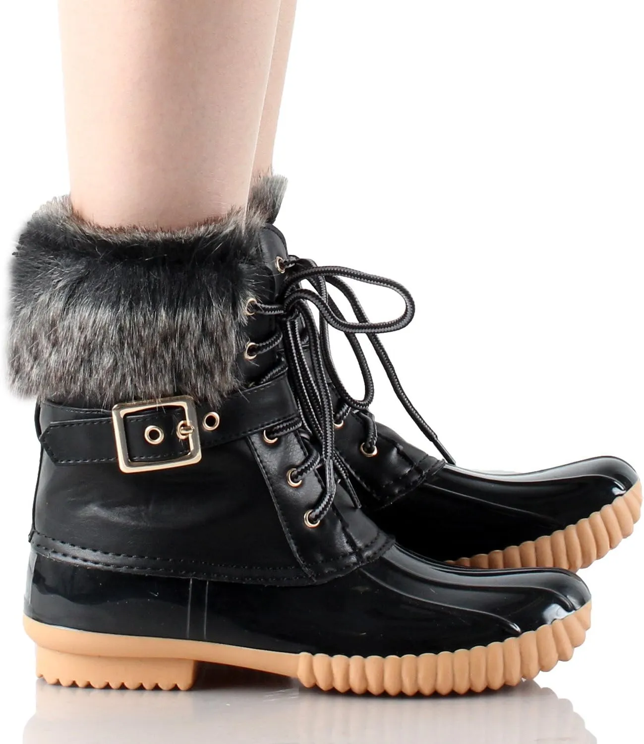 Nature Breeze Duck-01 Women's Chic Lace Up Buckled Duck Waterproof Snow Boots
