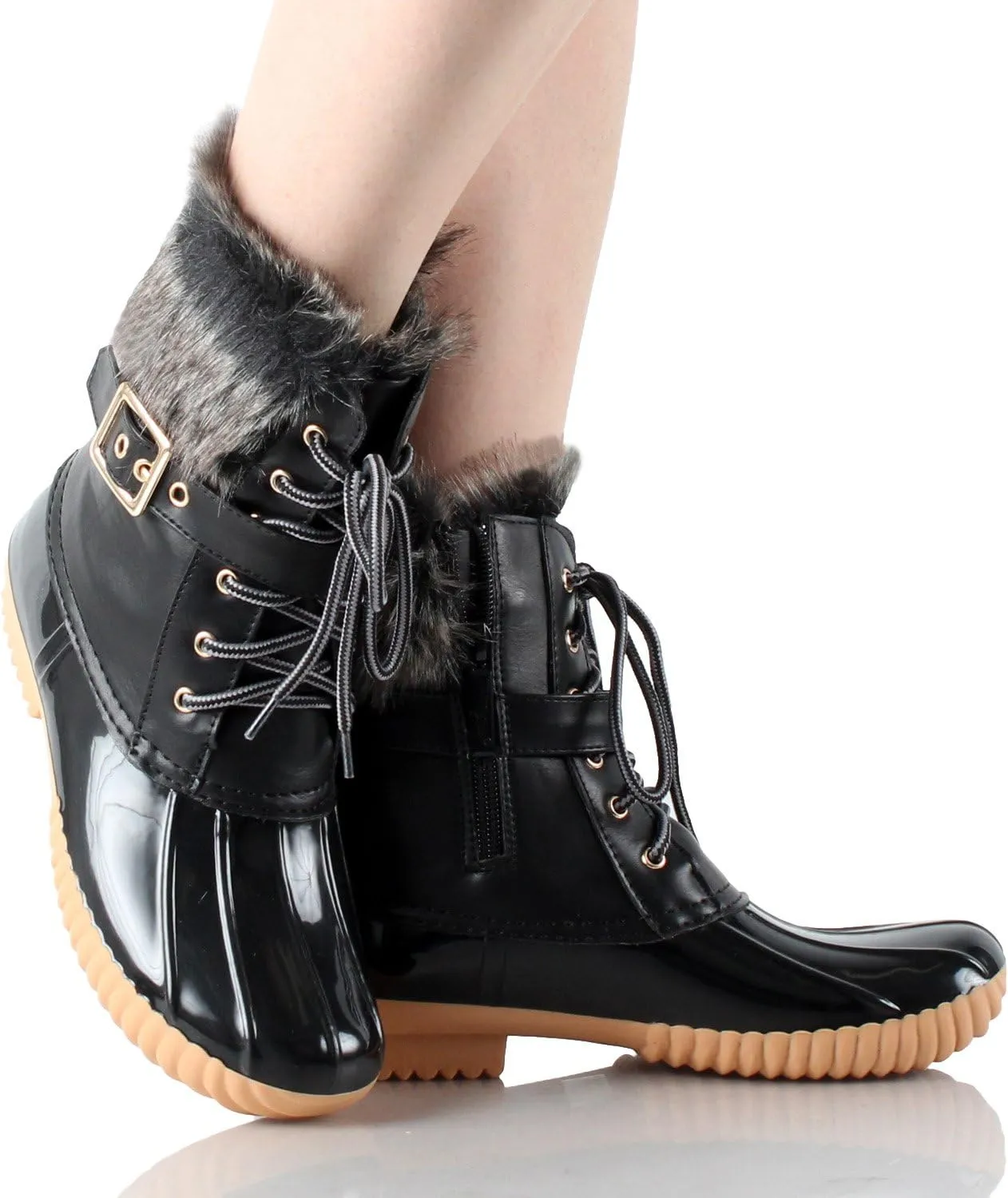 Nature Breeze Duck-01 Women's Chic Lace Up Buckled Duck Waterproof Snow Boots