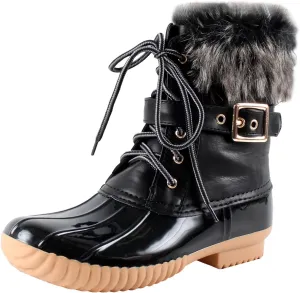 Nature Breeze Duck-01 Women's Chic Lace Up Buckled Duck Waterproof Snow Boots