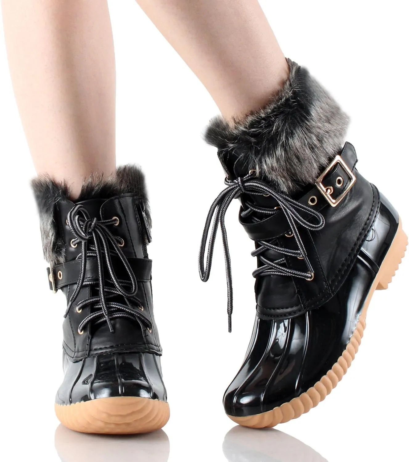 Nature Breeze Duck-01 Women's Chic Lace Up Buckled Duck Waterproof Snow Boots