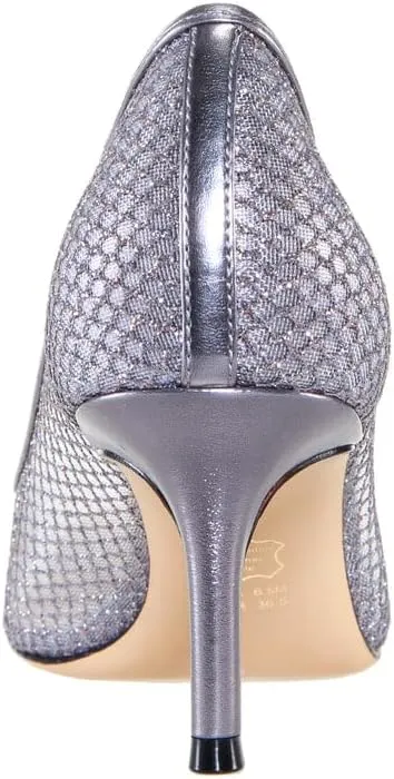 NINA Niley - Women's Gunmetal Mesh Low-Heel Classic Fashion Dressy Pump Shoes - Elegant and Comfortable Women's heeled Pumps - Casual and Dress