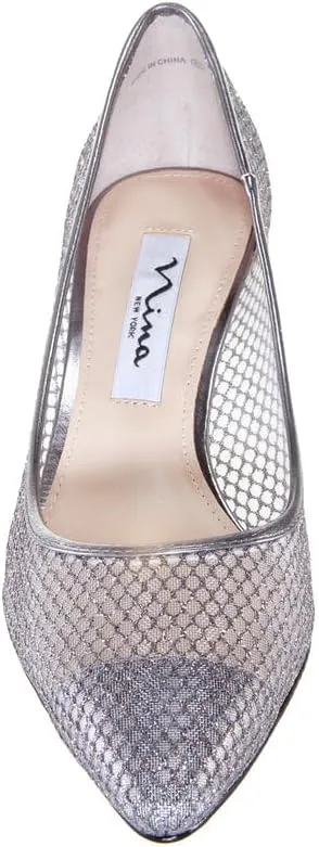 NINA Niley - Women's Gunmetal Mesh Low-Heel Classic Fashion Dressy Pump Shoes - Elegant and Comfortable Women's heeled Pumps - Casual and Dress