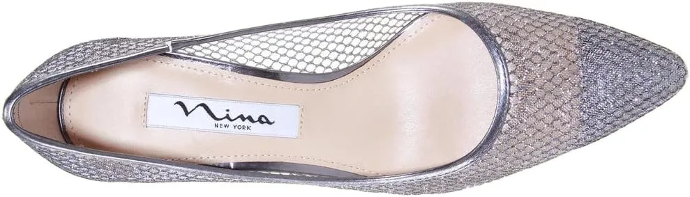 NINA Niley - Women's Gunmetal Mesh Low-Heel Classic Fashion Dressy Pump Shoes - Elegant and Comfortable Women's heeled Pumps - Casual and Dress