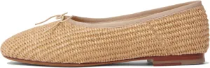 Nude Ballet Flats Shoes for Women Cute Bows with Comfortable Round Toe Elegance Stylish Low Stacked Heel Natural Raffia Woven Design for Casual Wear Size 7.5