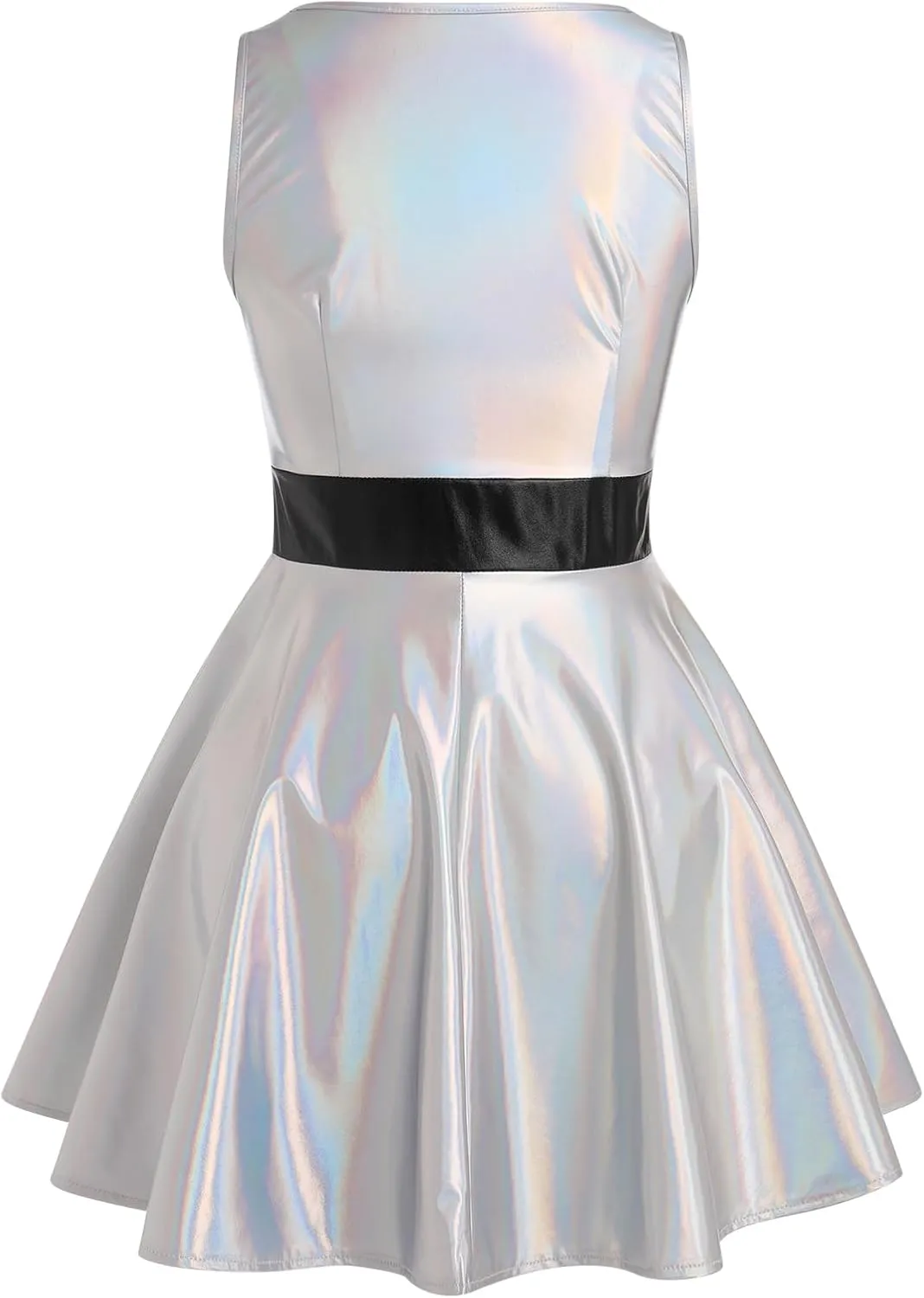 ODASDO Women Holographic Dress Shiny Metallic Skater Dresses 80s 90s Halloween Costume Party Disco Ball Dance Clubwear