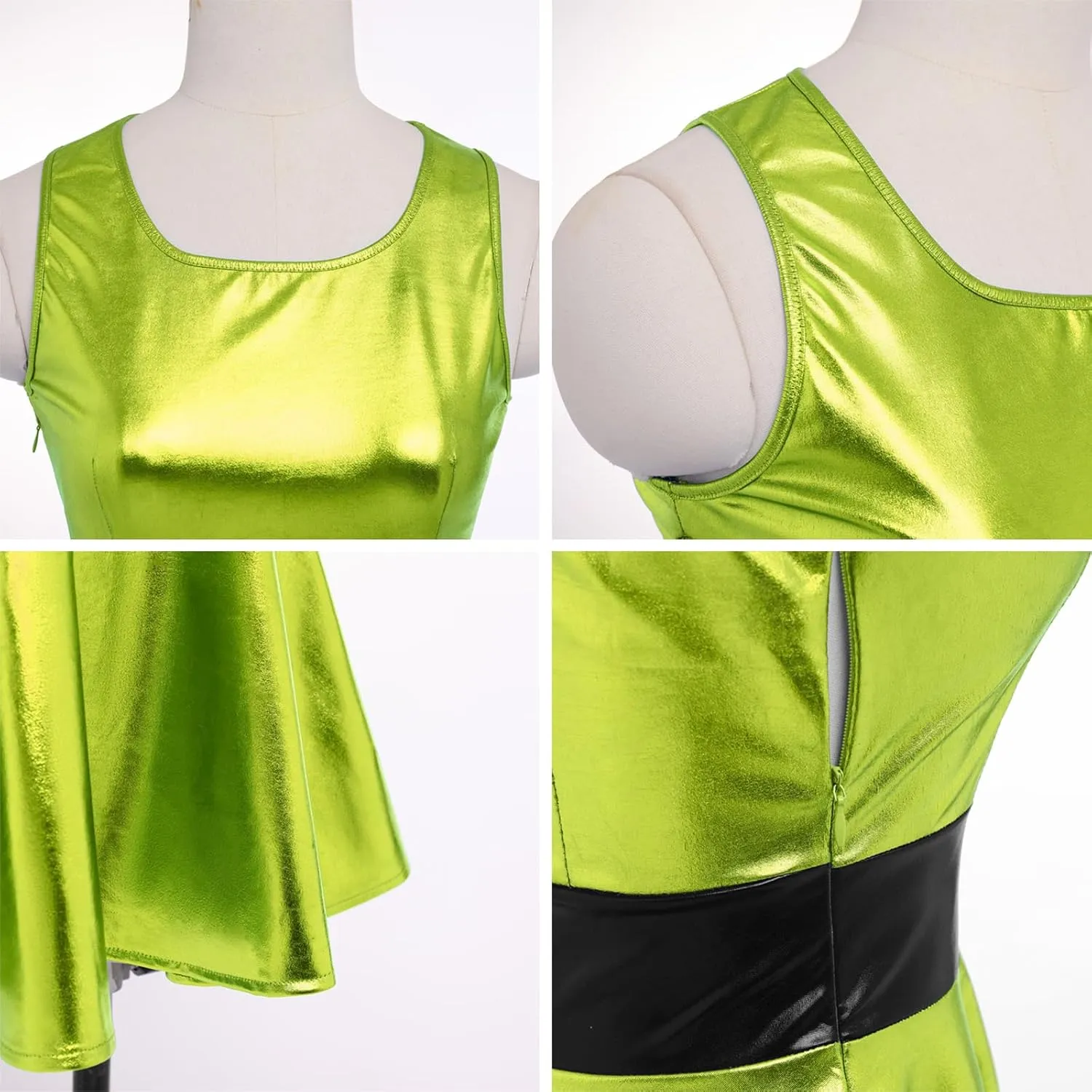ODASDO Women Holographic Dress Shiny Metallic Skater Dresses 80s 90s Halloween Costume Party Disco Ball Dance Clubwear