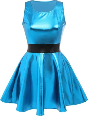 ODASDO Women Holographic Dress Shiny Metallic Skater Dresses 80s 90s Halloween Costume Party Disco Ball Dance Clubwear