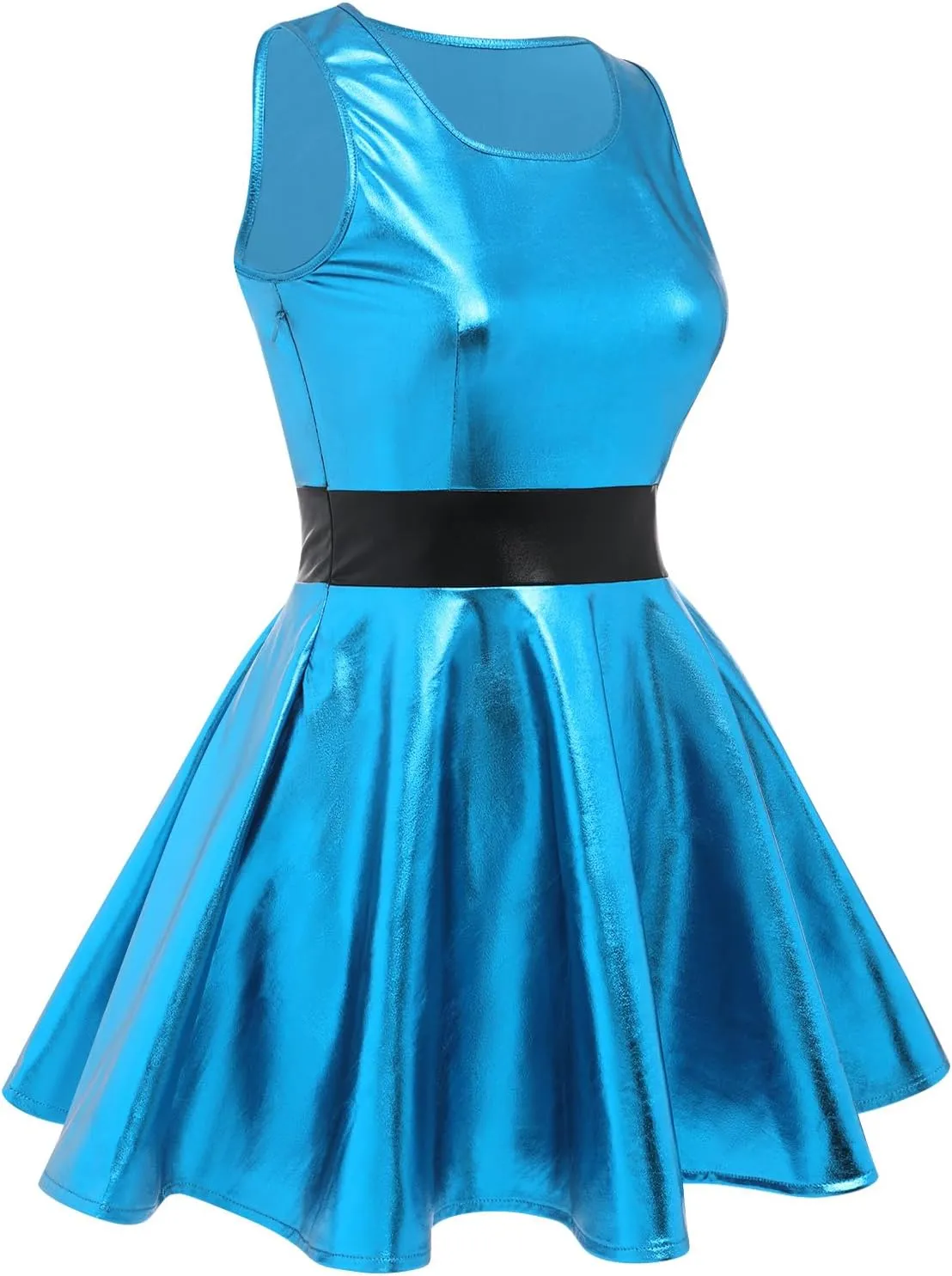ODASDO Women Holographic Dress Shiny Metallic Skater Dresses 80s 90s Halloween Costume Party Disco Ball Dance Clubwear