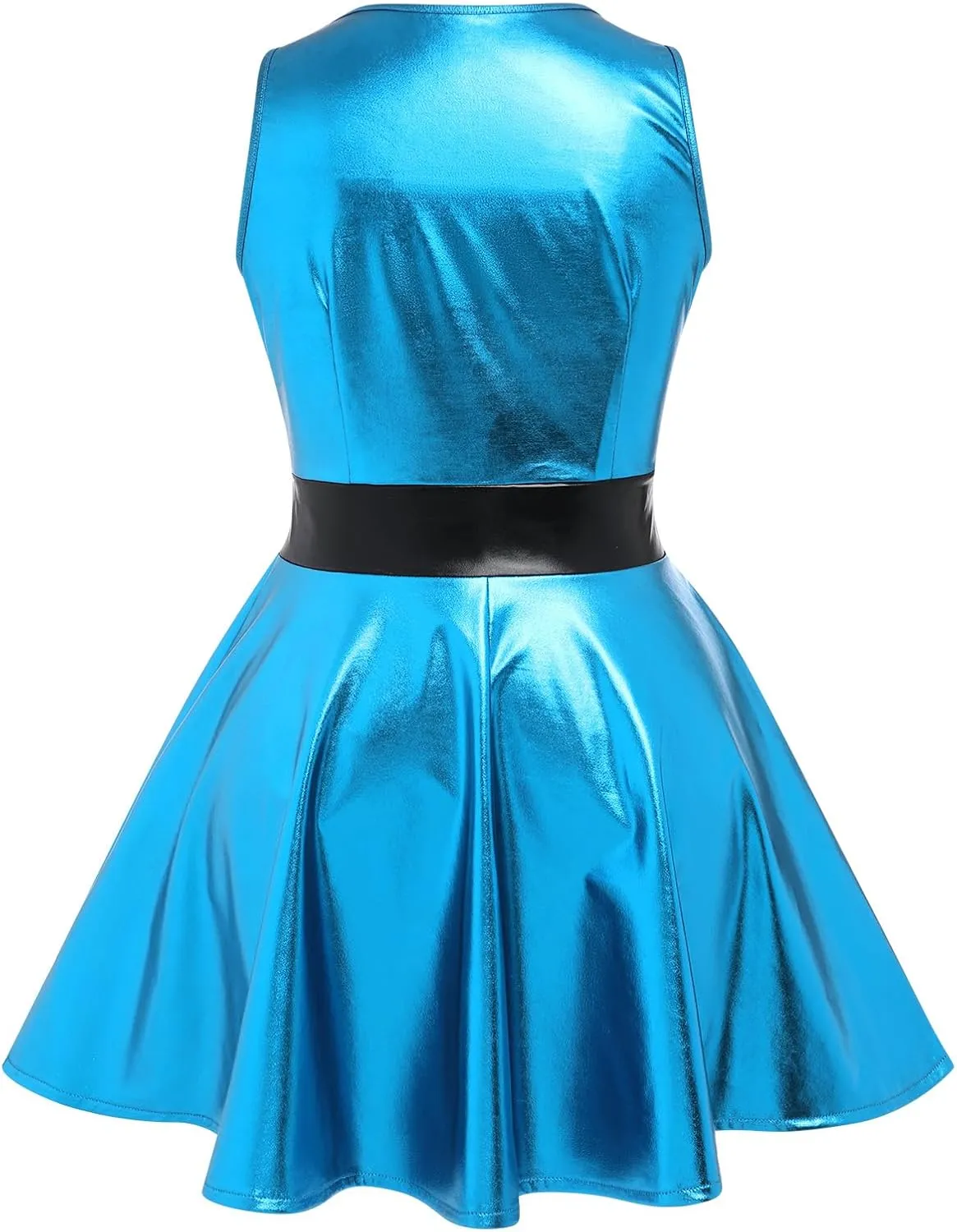 ODASDO Women Holographic Dress Shiny Metallic Skater Dresses 80s 90s Halloween Costume Party Disco Ball Dance Clubwear
