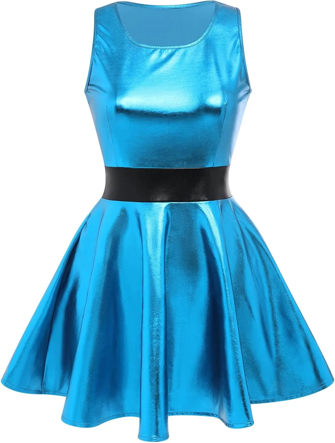 ODASDO Women Holographic Dress Shiny Metallic Skater Dresses 80s 90s Halloween Costume Party Disco Ball Dance Clubwear