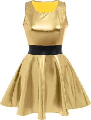 ODASDO Women Holographic Dress Shiny Metallic Skater Dresses 80s 90s Halloween Costume Party Disco Ball Dance Clubwear