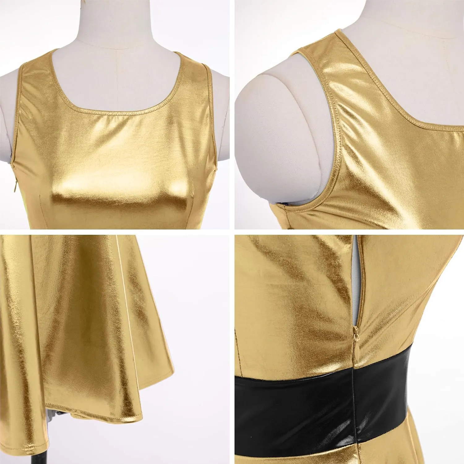 ODASDO Women Holographic Dress Shiny Metallic Skater Dresses 80s 90s Halloween Costume Party Disco Ball Dance Clubwear
