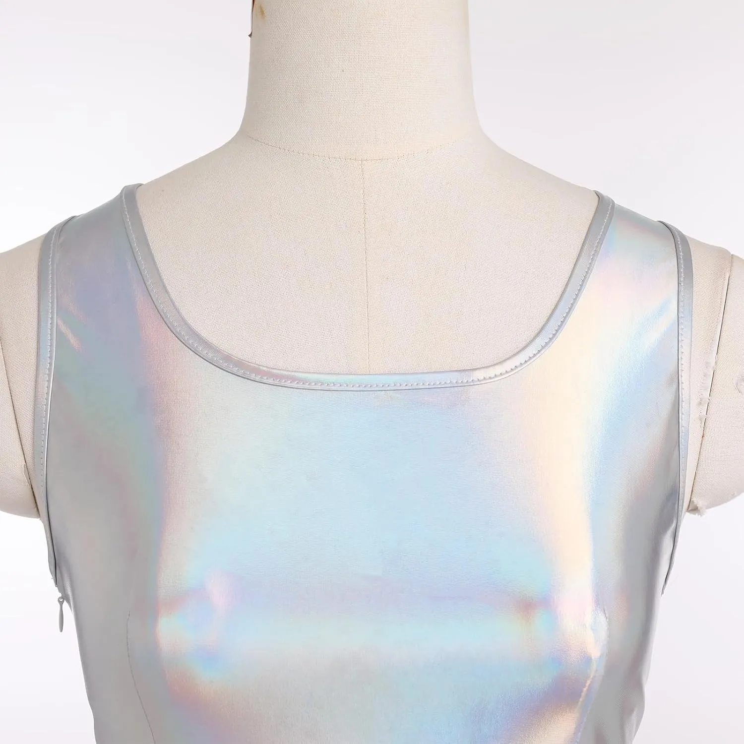 ODASDO Women Holographic Dress Shiny Metallic Skater Dresses 80s 90s Halloween Costume Party Disco Ball Dance Clubwear