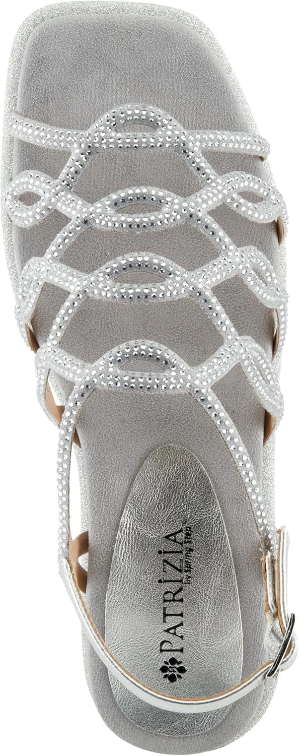 PATRIZIA Women's GLAMGLOSS Flat Sandal – Jeweled Rhinestone Microsuede Open Toe Sandals with Adjustable Buckle