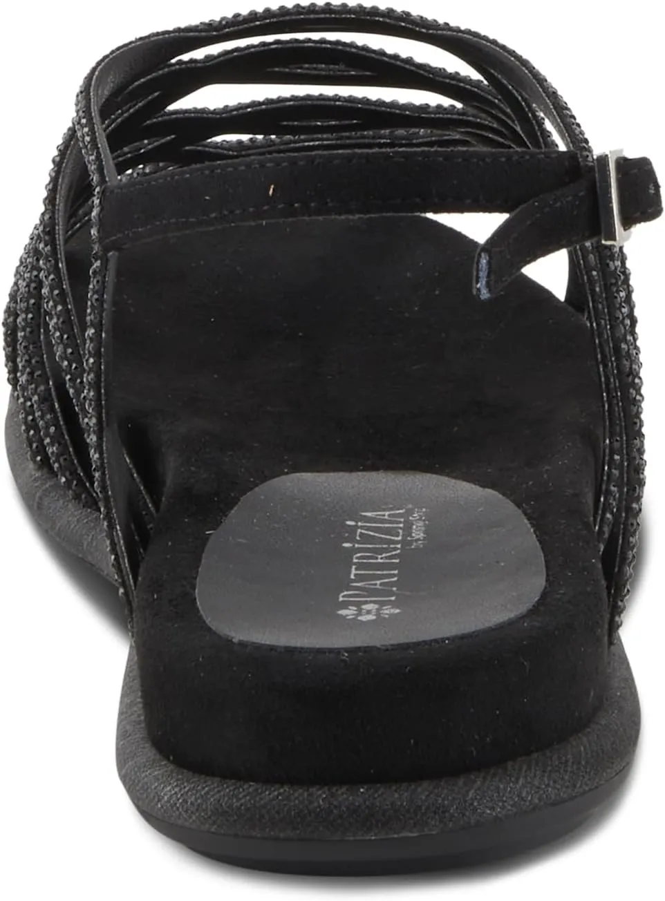 PATRIZIA Women's GLAMGLOSS Flat Sandal – Jeweled Rhinestone Microsuede Open Toe Sandals with Adjustable Buckle