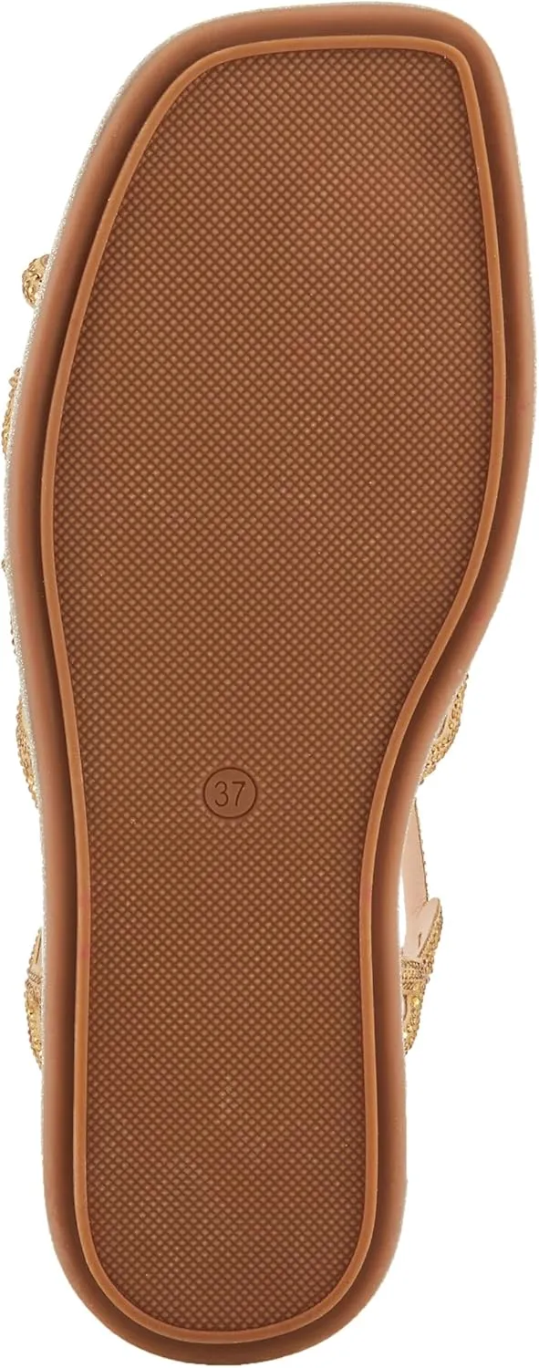 PATRIZIA Women's GLAMGLOSS Flat Sandal – Jeweled Rhinestone Microsuede Open Toe Sandals with Adjustable Buckle
