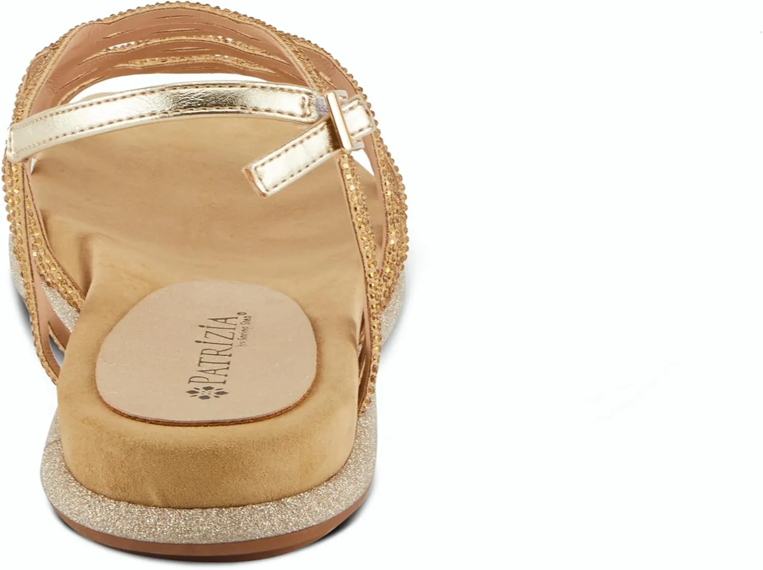 PATRIZIA Women's GLAMGLOSS Flat Sandal – Jeweled Rhinestone Microsuede Open Toe Sandals with Adjustable Buckle