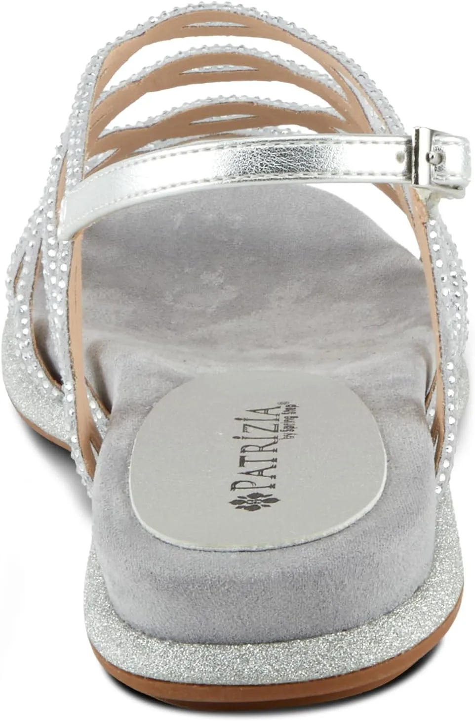 PATRIZIA Women's GLAMGLOSS Flat Sandal – Jeweled Rhinestone Microsuede Open Toe Sandals with Adjustable Buckle