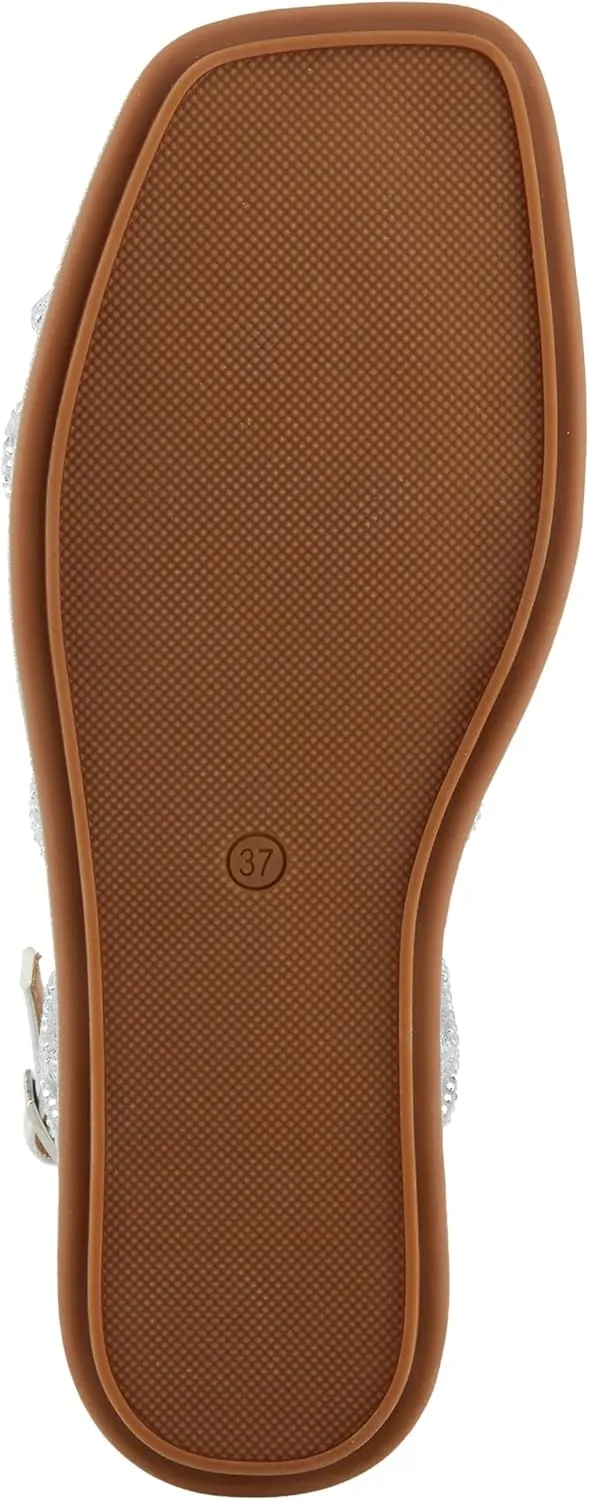 PATRIZIA Women's GLAMGLOSS Flat Sandal – Jeweled Rhinestone Microsuede Open Toe Sandals with Adjustable Buckle
