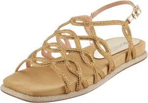 PATRIZIA Women's GLAMGLOSS Flat Sandal – Jeweled Rhinestone Microsuede Open Toe Sandals with Adjustable Buckle