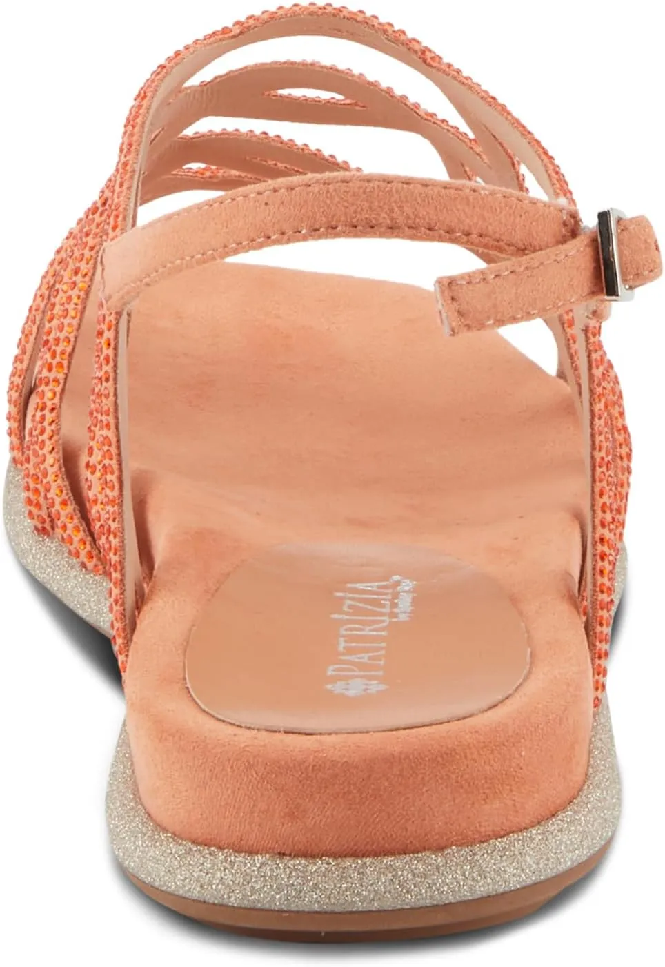 PATRIZIA Women's GLAMGLOSS Flat Sandal – Jeweled Rhinestone Microsuede Open Toe Sandals with Adjustable Buckle