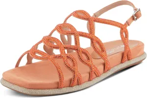 PATRIZIA Women's GLAMGLOSS Flat Sandal – Jeweled Rhinestone Microsuede Open Toe Sandals with Adjustable Buckle