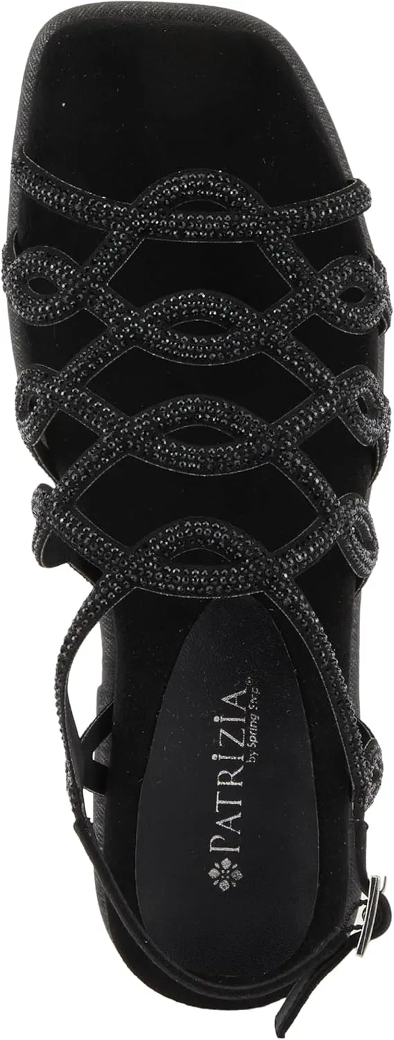 PATRIZIA Women's GLAMGLOSS Flat Sandal – Jeweled Rhinestone Microsuede Open Toe Sandals with Adjustable Buckle