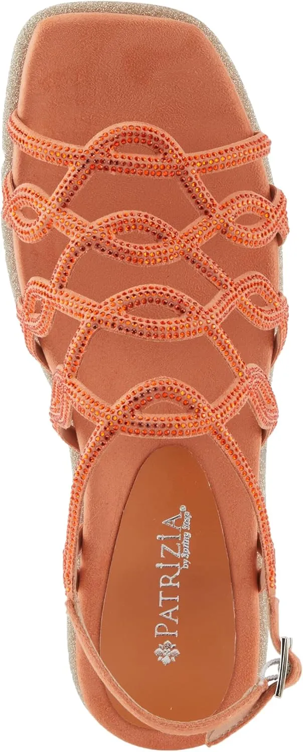 PATRIZIA Women's GLAMGLOSS Flat Sandal – Jeweled Rhinestone Microsuede Open Toe Sandals with Adjustable Buckle