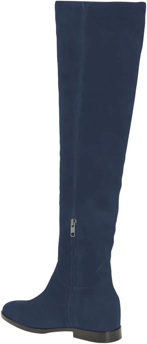 Pazzion Women Almond Toe Knee High Boots Partial Zippers Stretchy Cold Weather Warm Flat Long Boot Dressy Prom Office Shoes Size 4-16 US