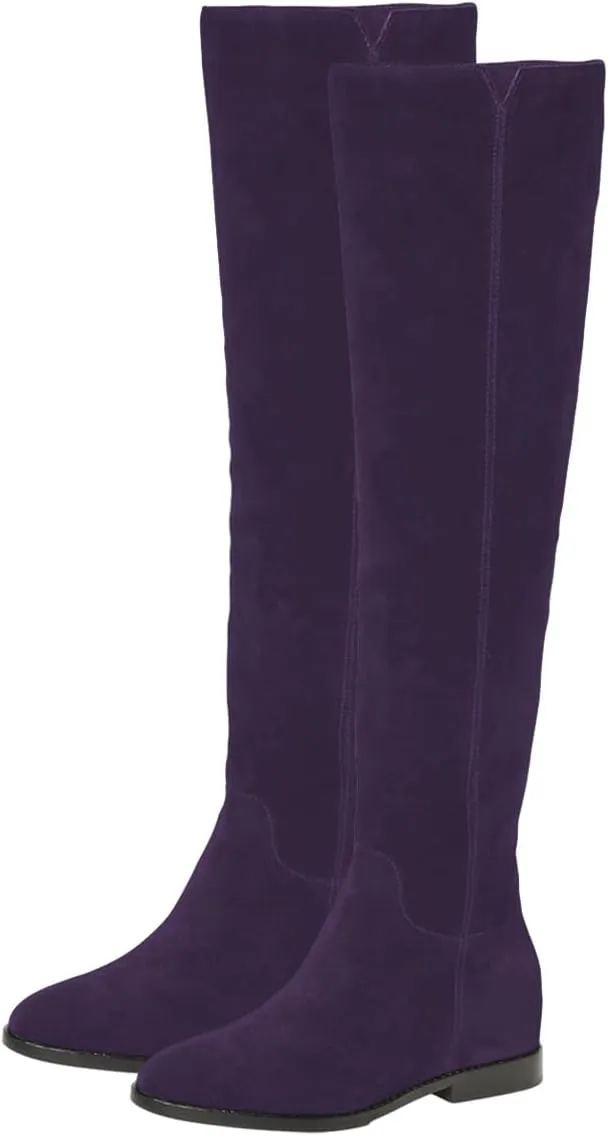 Pazzion Women Almond Toe Knee High Boots Partial Zippers Stretchy Cold Weather Warm Flat Long Boot Dressy Prom Office Shoes Size 4-16 US