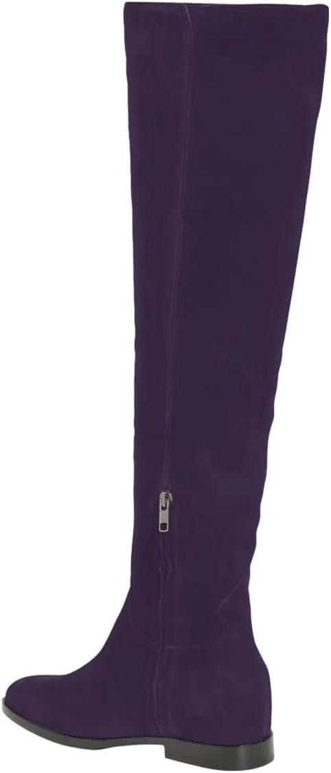 Pazzion Women Almond Toe Knee High Boots Partial Zippers Stretchy Cold Weather Warm Flat Long Boot Dressy Prom Office Shoes Size 4-16 US