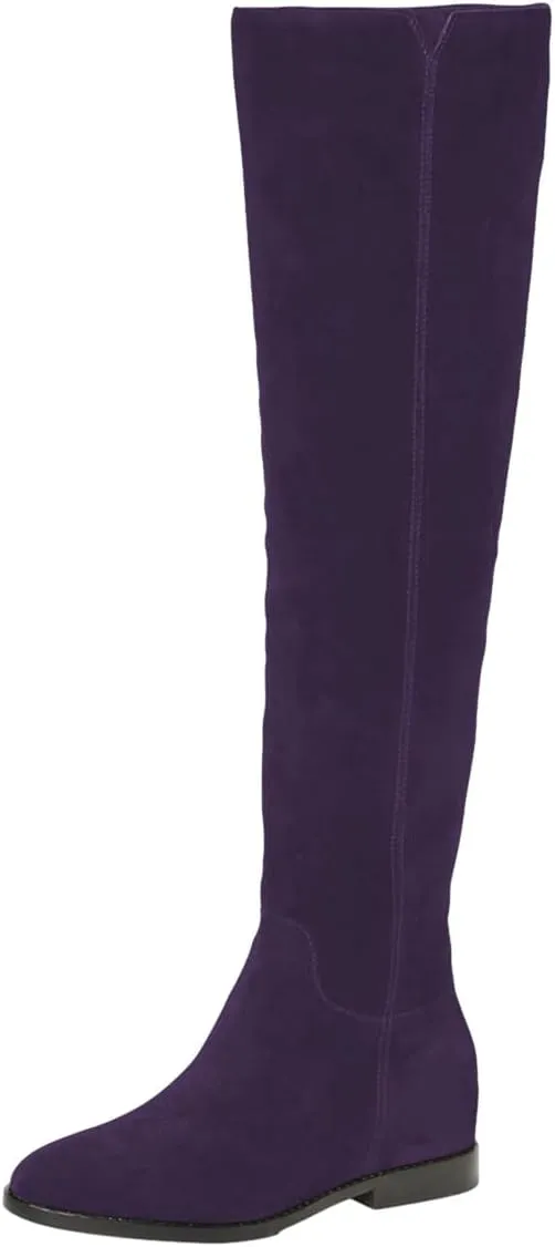 Pazzion Women Almond Toe Knee High Boots Partial Zippers Stretchy Cold Weather Warm Flat Long Boot Dressy Prom Office Shoes Size 4-16 US