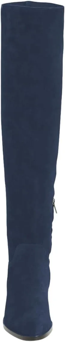 Pazzion Women Almond Toe Knee High Boots Partial Zippers Stretchy Cold Weather Warm Flat Long Boot Dressy Prom Office Shoes Size 4-16 US