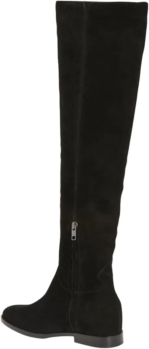Pazzion Women Almond Toe Knee High Boots Partial Zippers Stretchy Cold Weather Warm Flat Long Boot Dressy Prom Office Shoes Size 4-16 US