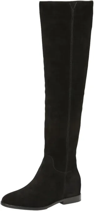 Pazzion Women Almond Toe Knee High Boots Partial Zippers Stretchy Cold Weather Warm Flat Long Boot Dressy Prom Office Shoes Size 4-16 US