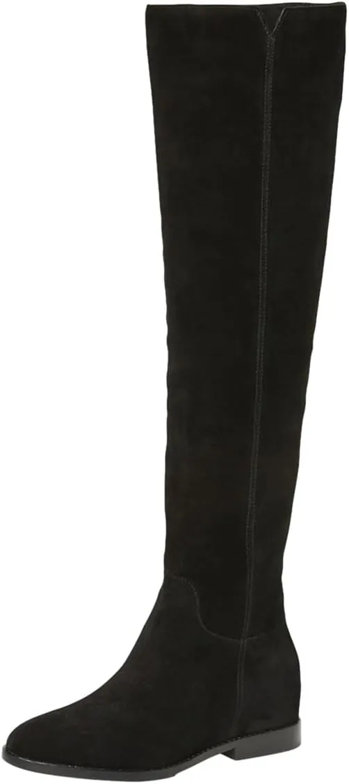 Pazzion Women Almond Toe Knee High Boots Partial Zippers Stretchy Cold Weather Warm Flat Long Boot Dressy Prom Office Shoes Size 4-16 US