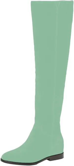 Pazzion Women Almond Toe Knee High Boots Partial Zippers Stretchy Cold Weather Warm Flat Long Boot Dressy Prom Office Shoes Size 4-16 US