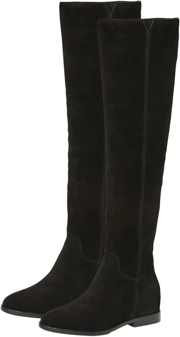 Pazzion Women Almond Toe Knee High Boots Partial Zippers Stretchy Cold Weather Warm Flat Long Boot Dressy Prom Office Shoes Size 4-16 US