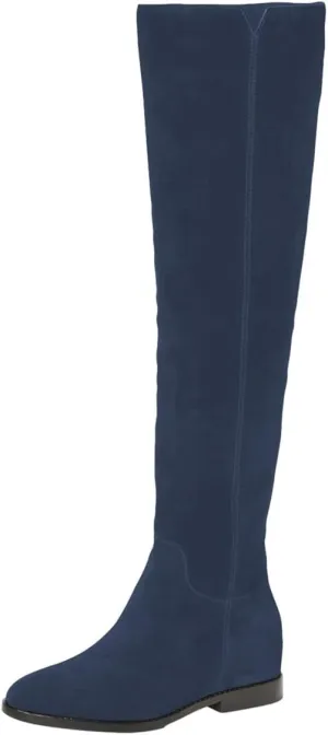 Pazzion Women Almond Toe Knee High Boots Partial Zippers Stretchy Cold Weather Warm Flat Long Boot Dressy Prom Office Shoes Size 4-16 US