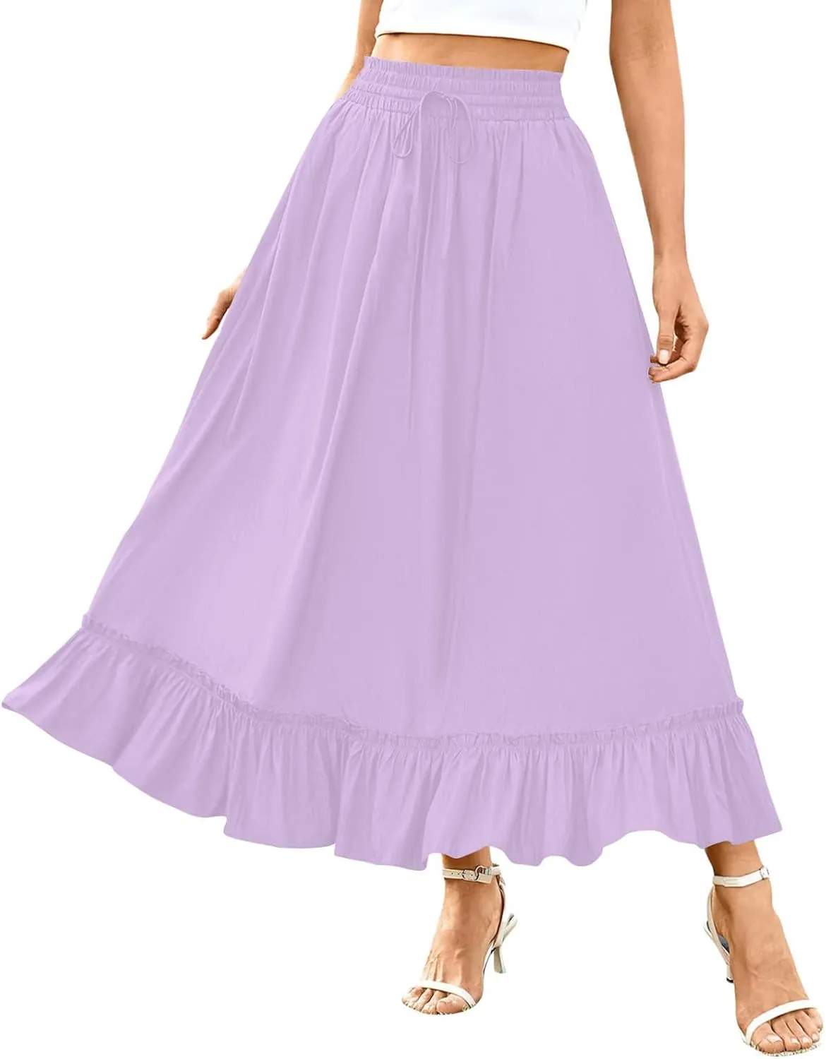 PBNBP High Waist Tiered Skirts for Women Ruffle Flowy Midi Skirts with Pockets 2025 Fashion Trendy Pleated Beach Cover Ups