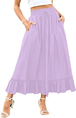 PBNBP High Waist Tiered Skirts for Women Ruffle Flowy Midi Skirts with Pockets 2025 Fashion Trendy Pleated Beach Cover Ups