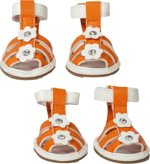 Pet Life Buckle-Supportive Reflective PVC Dog Sandals - Waterproof Summer Dog Shoes with Added Details - Set of 4 Pet Sandals