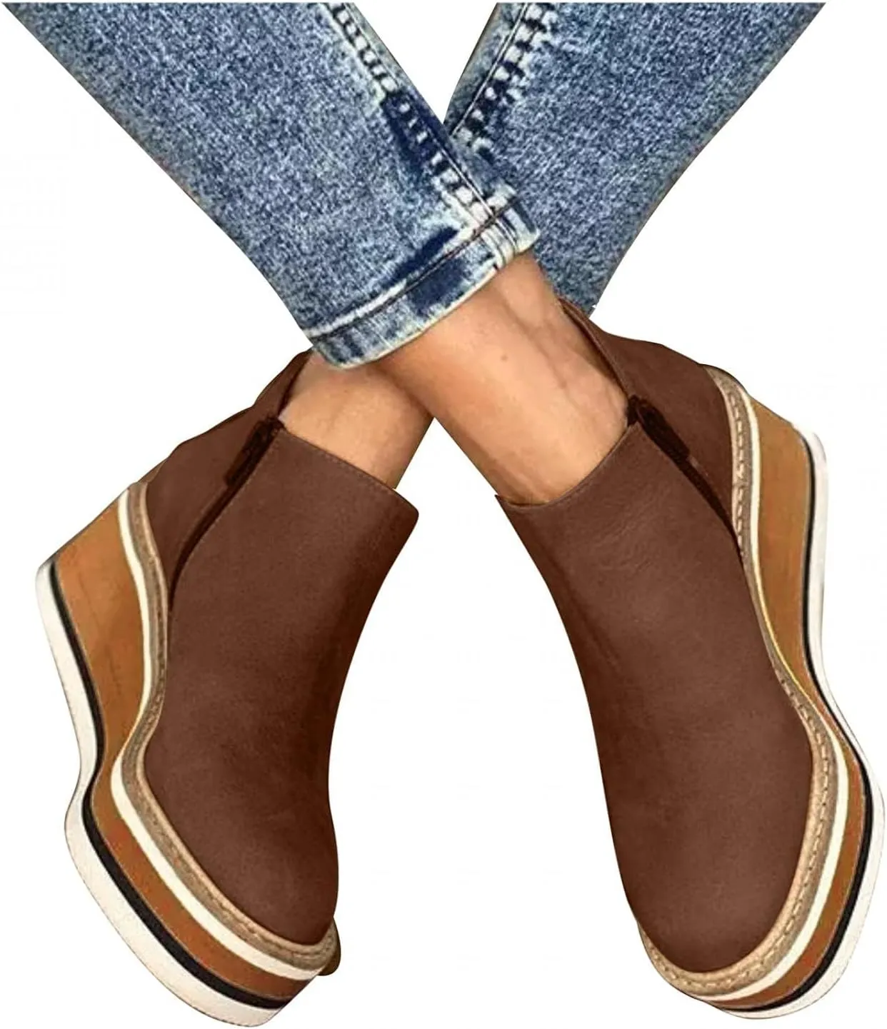 Platform Wedge Ankle Booties for Women, Ladies Fashion Casual Leather Round Toe Chunky Bottom High Heels Ankle Boots,Winter Fall Dress Short Boots Fashion High Top Sneakers Walking Shoes