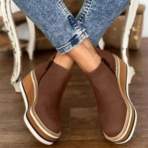 Platform Wedge Ankle Booties for Women, Ladies Fashion Casual Leather Round Toe Chunky Bottom High Heels Ankle Boots,Winter Fall Dress Short Boots Fashion High Top Sneakers Walking Shoes