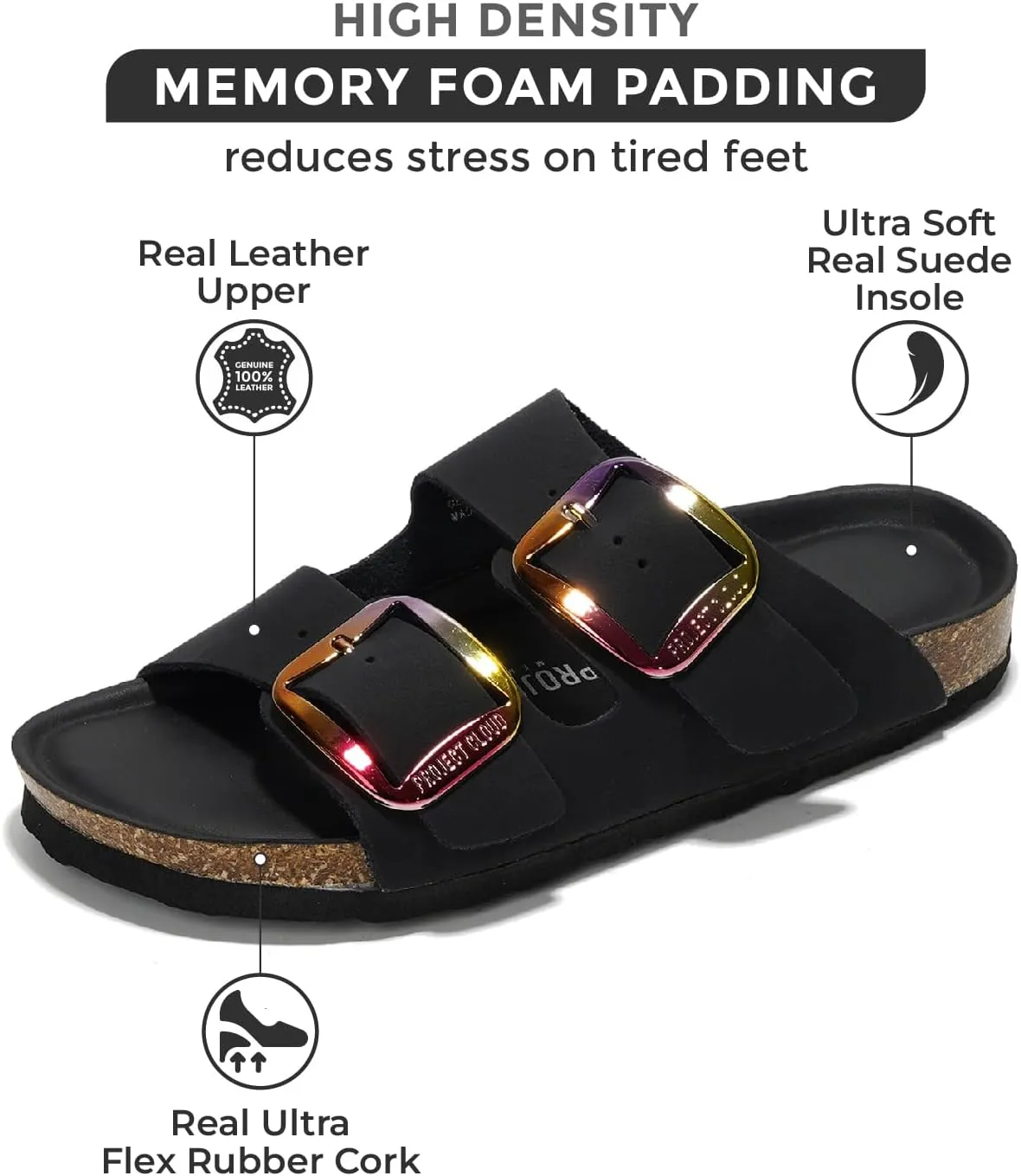 Project Cloud Genuine Leather Flat Sandals for Women 2025 Comfortable Beach Essentials Womens Sandals Memory Foam Vacation Essentials Slides for Women Footwear (Santorini)