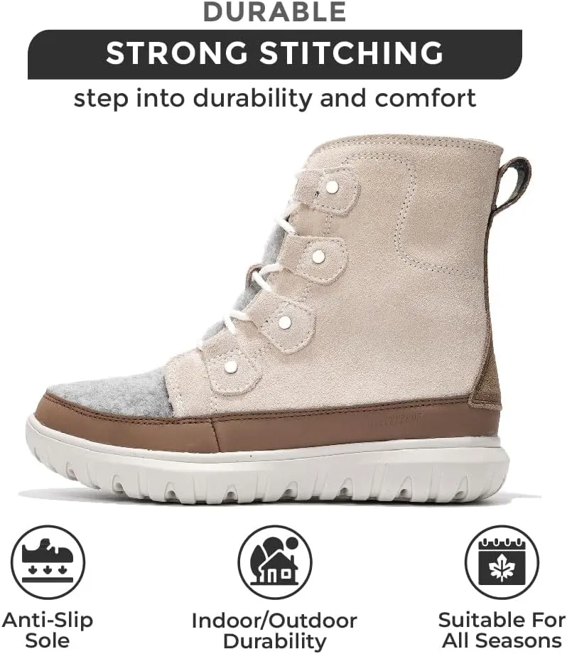 Project Cloud Womens Snow Boots - Genuine Suede Waterproof Memory Foam Insole and Non-Slip Winter Snow Boots For Women Footwear - Outdoor Shoes (Leonora)