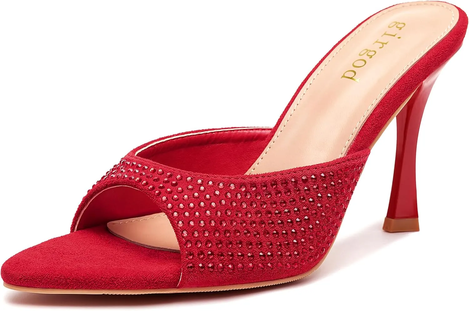 Rhinestone Heels for Women Open Pointed Toe Heels Sparkly Slip On Mule Heels Wedding Dressy Pumps